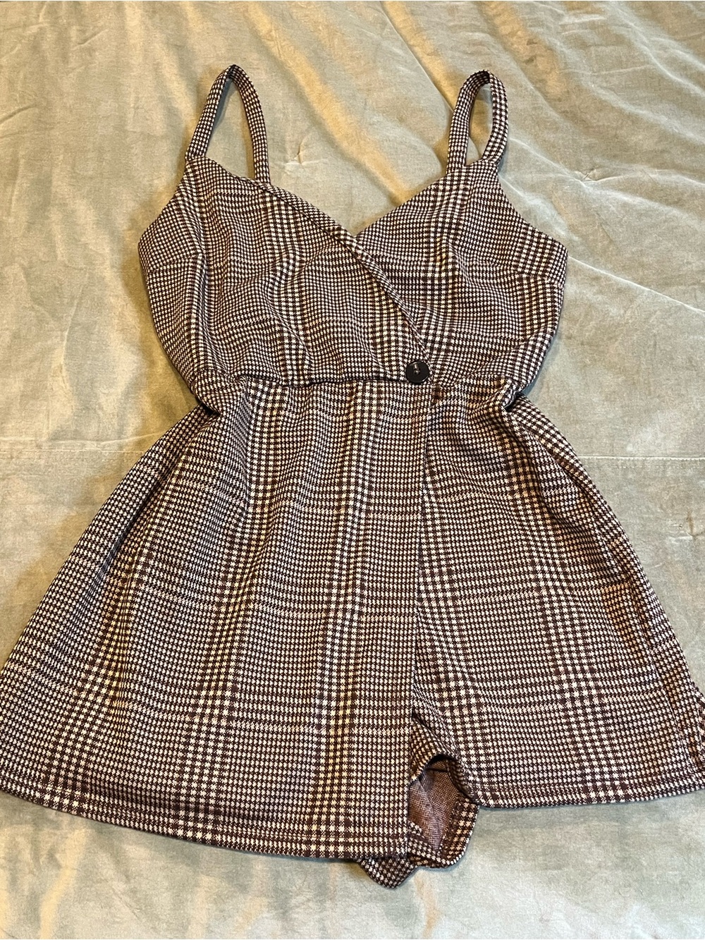 Polly & Esther Brown wrap Plaid Romper dress